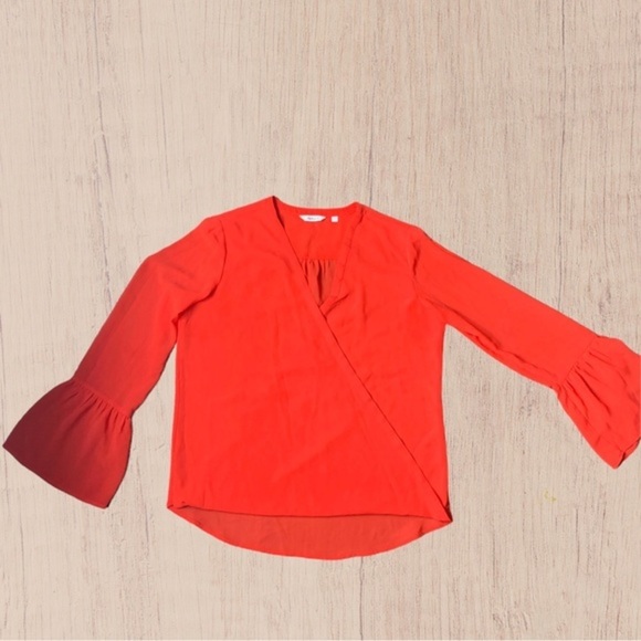 Fluted Sleeve Blouse Boho top flare sleeve wrap front Small - Picture 10 of 11